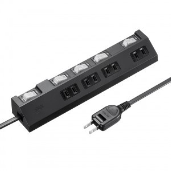 節電タップ(2P・4個口・2m・ブラック) TAP-S29-2BK