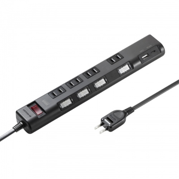 節電タップ(2P・4個口・1m・ブラック) TAP-B107UC-1BK