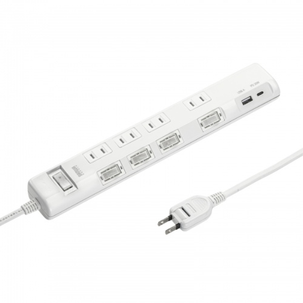 節電タップ(2P・4個口・3m・ホワイト) TAP-B107UC-3W