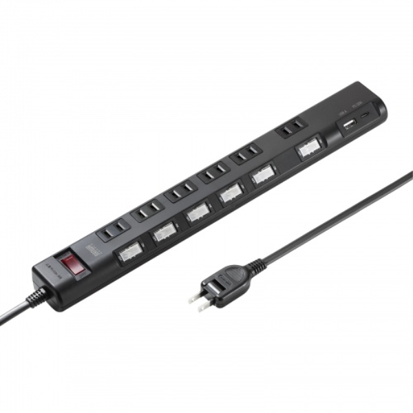 節電タップ(2P・6個口・2m・ブラック) TAP-B108UC-2BK