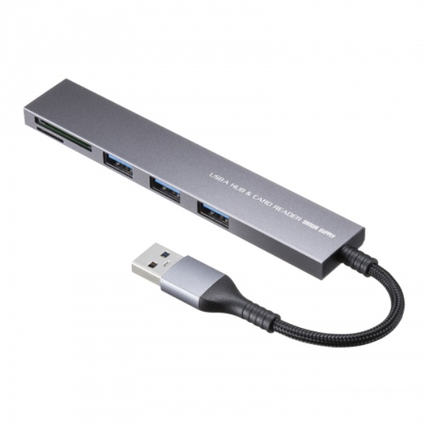 USB 5Gbps 3ポート スリム ハブ(カードリーダー付き・USB A接続) USB-3HC320MS