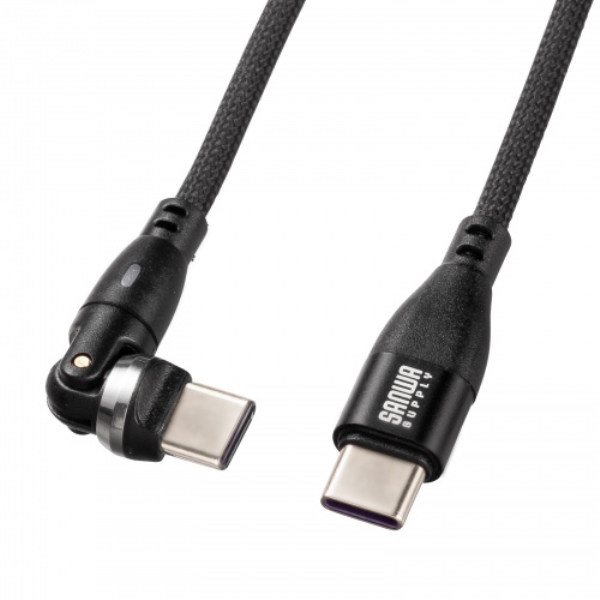 USB2.0 Type-Cコネクタ540°回転ケーブル(PD100W・1m) KU-CCP100KA10BK