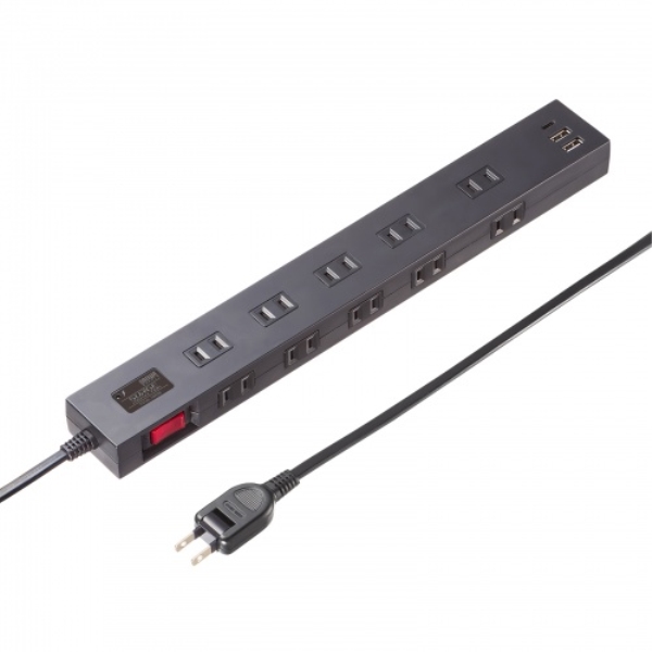 雷タップ 10個口+USB-A+Type-C(PD20W)ブラック・1m TAP-SP2110NUC-1BK