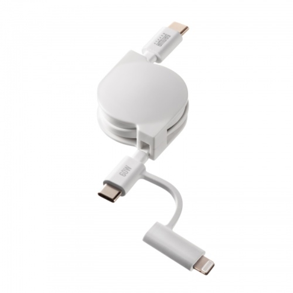 USB2.0 Type-C巻き取りケーブル(Lightning変換アダプタ付き) KB-IPLTCM08W