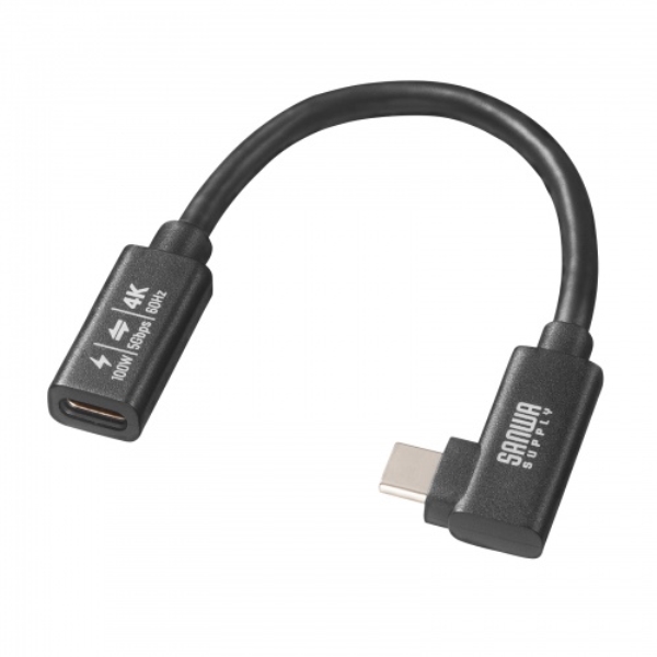 USB5Gbps Type-C延長ケーブル(L型・PD100W・0.1m) KU-5GCCP100ENL01