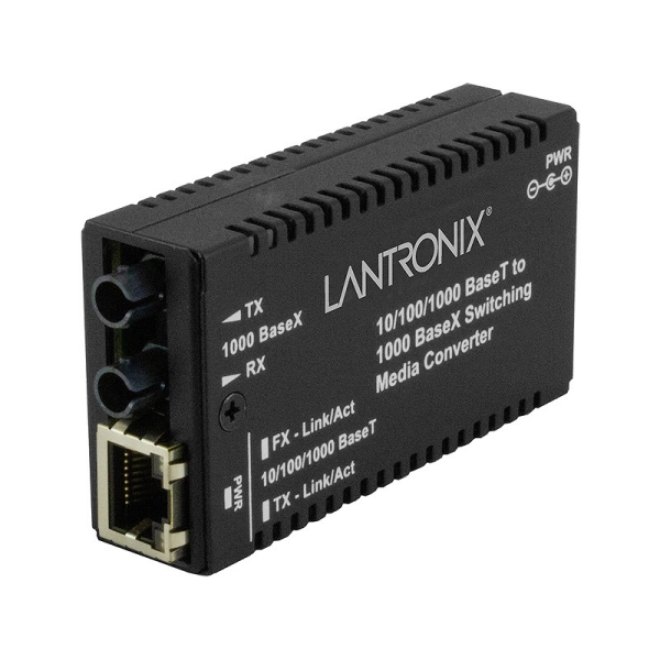 10/100/1000Base-T (RJ-45) [100 m/328 ft.] to 1000Base-SX 850nm multimode (ST) [62.5/125m: 220m] [50/125m: 550m] M/GE-PSW-SX-01(ST)