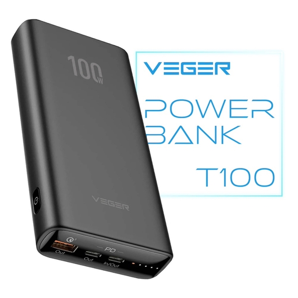 VEGER Power Bank T100 20000mAh 100Wo eʃoCobe[ 3䓯ɏ[d\ UQ-T100-DS