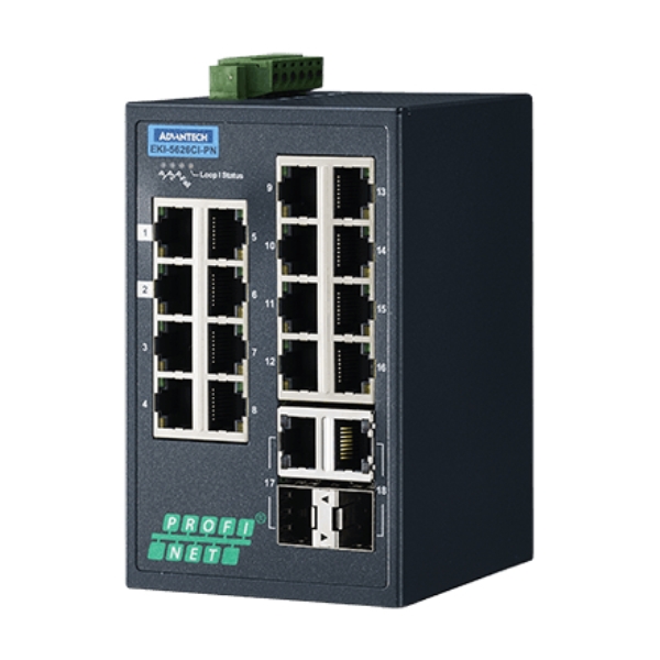 YƗpR~jP[VEKI 16 + 2G Combo Port Entry Level Managed Switch Supporting Profinet Extreme Temp EKI-5626CI-PN-AE